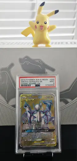 Pokemon Arceus & Dialga & Palkia Tag Team GX Cosmic Eclipse Full Art PSA 9 #220 - Image 5