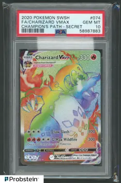 2020 Pokemon SWSH FA/Charizard VMAX #074 Champion's Path Secret Rainbow PSA 10 - Image 1
