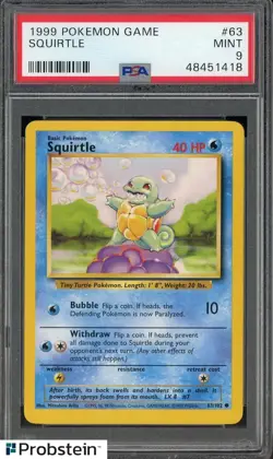 1999 Pokemon Game #63 Squirtle PSA 9 MINT - Image 1