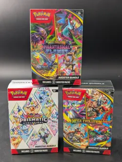 Pokemon Prismatic Evolutions Phantasmal Flames Mega Evolutions 3 SEALED BUNDLE’s - Image 1