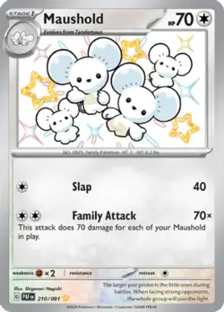 NM-Mint, English Pokemon Holo Maushold - 210/091 - Shiny Rare SV - Paldean Fates - Image 1