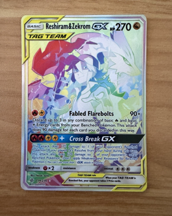 Reshiram & Zekrom GX Rainbow Tag Team 259/236 Pokemon Cosmic Eclipse Pack Fresh - Image 1