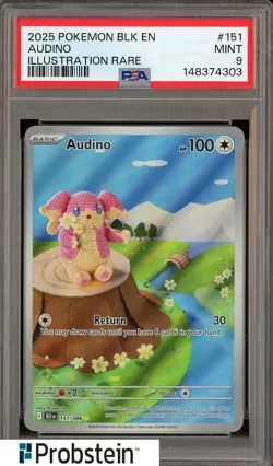 2025 Pokemon Blk En Illustration Rare #151 Audino PSA 9 MINT - Image 1