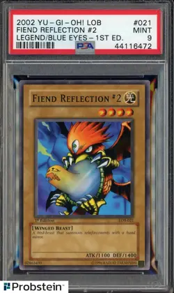 2002 Yu-Gi-Oh! LOB Legend/Blue Eyes 1st Ed #021 Fiend Reflection #2 PSA 9 - Image 1