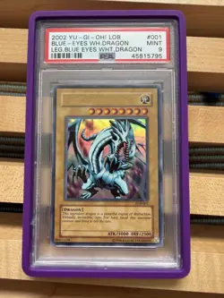 PSA 9 - LOB BLUE-EYES WHITE DRAGON 2002 YU-GI-OH #001 Legend of Blue Eyes Yugioh - Image 2
