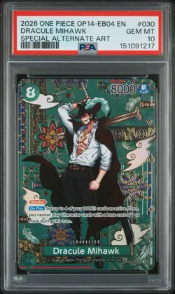 2026 One Piece OP14-EB04 EN Special Alternate Art #030 Dracule Mihawk PSA 10 - Image 1