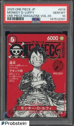 2025 ONE PIECE JPN PROMOS ONE PIECE MAGAZINE VOL.20 #014 MONKEY D. LUFFY PSA 10 - Image 1
