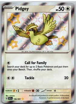Pidgey 196/091 Shiny Rare Paldean Fates Pokemon NM - Image 1