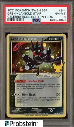 #3 2021 Pokemon SWSH BSP Celebrations ETB #144 Greninja Gold Star PSA 8 - Image 1