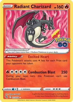 Radiant Charizard - 011/078 - Pokemon GO (PGO) - NM - Image 1
