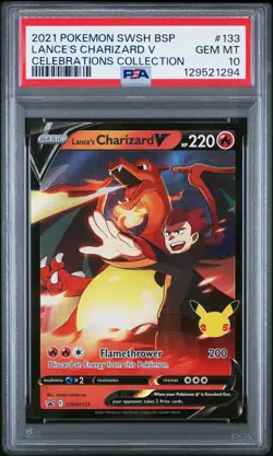 2021 POKEMON SWSH BLACK STAR PROMO #133 LANCE'S CHARIZARD V PSA 10 - Image 1