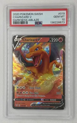 2020 POKEMON SWSH CHARIZARD V DARKNESS ABLAZE #019 PSA 10 GEM MT CRACKED!! - Image 1