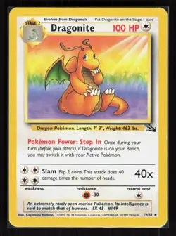 Dragonite (19) Unlimited Rare Pokemon Fossil 19/62 MP - Image 1