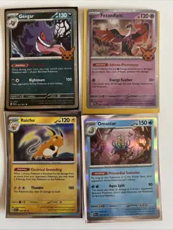 Rare Raichu, Omastar & Gengar 3 Card Pokemon Lot 2023-2024 W Game Freak Sleeves - Image 1
