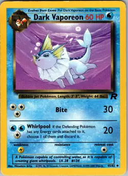 Dark Vaporeon Team Rocket Uncommon MP Pokemon 45/82 Unlimited - Image 1