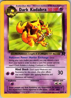 Dark Kadabra Team Rocket Uncommon MP Pokemon 39/82 Unlimited - Image 1