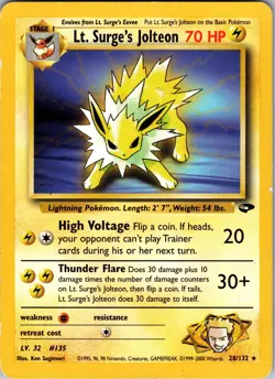 Lt. Surge's Jolteon Gym Challenge Rare MP Pokemon 028/132 Unlimited - Image 1