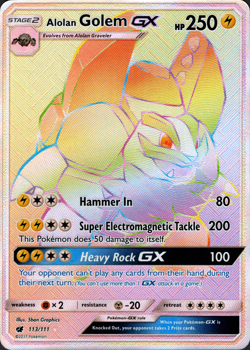 Alolan Golem GX 113/111 Secret Rare Crimson Invasion Pokemon TCG [Near Mint] - Image 1
