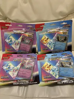 Pokemon Prismatic Evolutions Tech Sticker Collection Lot of 4 Sealed Shipped New - Image 1