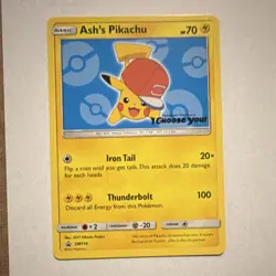 Pokemon Ash's Pikachu SM114 Promo Regular SM114 2017 70 HP Pokemon TCG Card - Image 1
