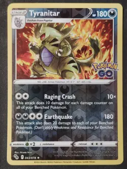 Tyranitar 043/078 Pokemon GO Reverse Holo Rare, Pokemon 2022 •LP - Image 1