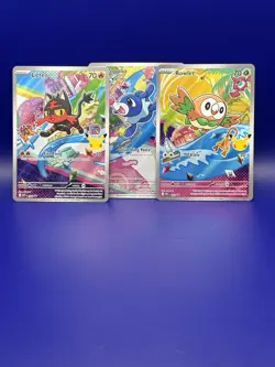 Rowlet, Litten & Popplio First Partner Illustration Collection Promo Set Pokemon - Image 1