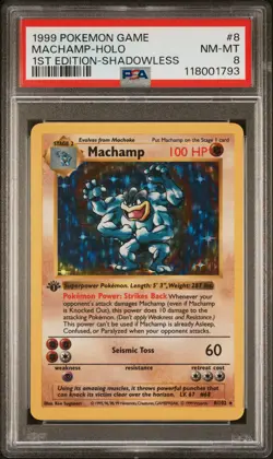 Machamp-Holo 1st Edition-Shadowless PSA 8 1999 Pokemon Game #8 - Image 1