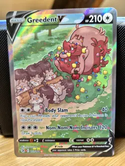Greedent V 257/264 Rainbow Secret Rare Full Art Pokemon Card NM Fusion Strike - Image 1
