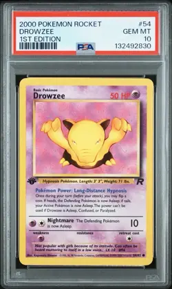 2000 Pokemon 1st Edition Team Rocket #54 Drowzee PSA 10 Card GEM MINT! NEW CERT! - Image 1