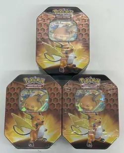 Lot of (3) Pokemon TCG Hidden Fates Raichu GX SEALED TINS - Image 1
