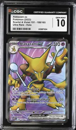 Pokemon Alakazam ex Ultra Rare Holo CGC 10 Scarlet & Violet 151 188/165 English - Image 1