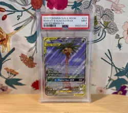 Pokemon 2019 Unified Minds Rowlet & Alolan Exeggutor GX #215 Full Art Holo PSA 9 - Image 1