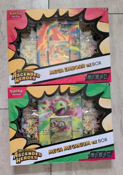 2 Pokemon Ascended Heroes Mega ex Box Bundle Emboar Meganium IN HAND - Image 1