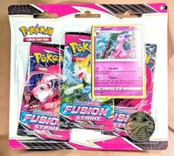 POKEMON TCG SWORD & SHIELD FUSION STRIKE 3 PACK BLISTER W/ ESPEON FACTORY SEALED - Image 1