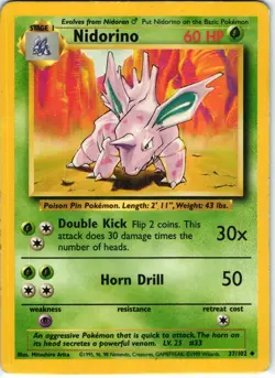 Nidorino 37/102 Pokemon Card TCG Base Set Unlimited Non Holo LP - Image 1