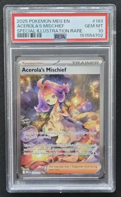 2025 Pokemon MEG EN Acerola’s Mischief Special Illustration Rare #183 PSA 10 - Image 1
