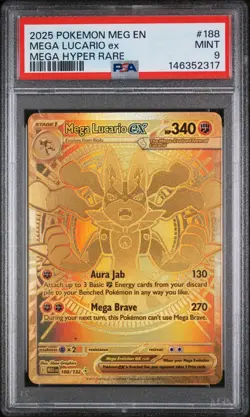 2025 POKEMON MEG EN-MEGA EVOLUTION MEGA HYPER RARE #188 MEGA LUCARIO EX PSA 9 - Image 1