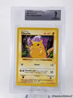 1999 POKEMON SHADOWLESS PIKACHU C Red Cheeks ERROR BGS 9 Rare 58/102 - Image 1