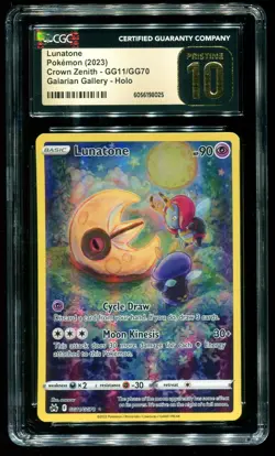 CGC Pristine 10 Lunatone Full Art Crown Zenith 2023 Pokemon Card #GG11 - Image 1