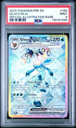 GLACEON EX 150/131 PSA 9 PRISMATIC EVOLUTIONS SIR HOLO POKEMON CARD ENGLISH - Image 1