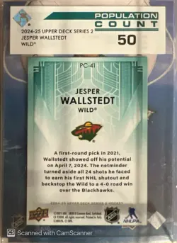 2024-25 Upper Deck Series 2 #PC-41 Jesper Wallstedt Population Count /50 - Image 2
