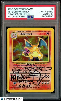 Mitsuhiro Arita Signed 1999 Pokemon Game #4 Charizard Holo PSA/DNA AUTH AUTO 10 - Image 1