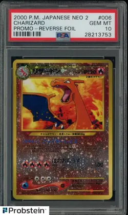 2000 Pokemon Japanese Neo 2 Promo #006 Charizard Reverse Foil w/ SWIRLS PSA 10 - Image 1