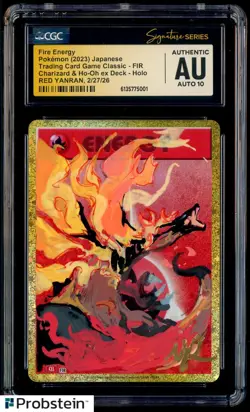 Red Yanran Signed Sketched 2023 Pokemon Classic Fire Energy CGC AU AUTO 10 - Image 1