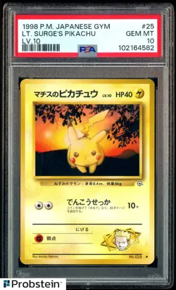 1998 POKEMON JAPANESE GYM #25 LT. SURGE'S PIKACHU LV.10 PSA 10 GEM MINT - Image 1
