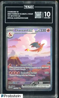Pokemon TCG Charizard EX 199/165 Scarlet Violet 151 English Card TAG 10 GEM MINT - Image 1