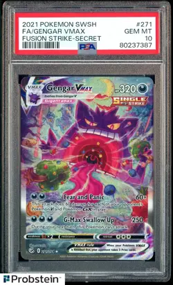 2021 Pokemon SWSH Fusion Strike Secret #271 FA Gengar VMAX PSA 10 GEM MINT - Image 1
