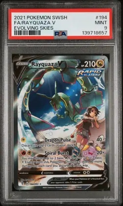 2021 POKEMON SWORD & SHIELD EVOLVING SKIES #194 FULL ART/RAYQUAZA V PSA 9 - Image 1