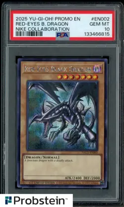 2025 YU-GI-OH! NIKE COLLABORATION #EN002 RED-EYES B. DRAGON PSA 10 GEM MINT - Image 1