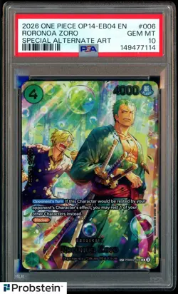 2026 ONE PIECE OP14-EB04-THE AZURE SEA'S SEVEN #006 RORONOA ZORO PSA 10 GEM MINT - Image 1